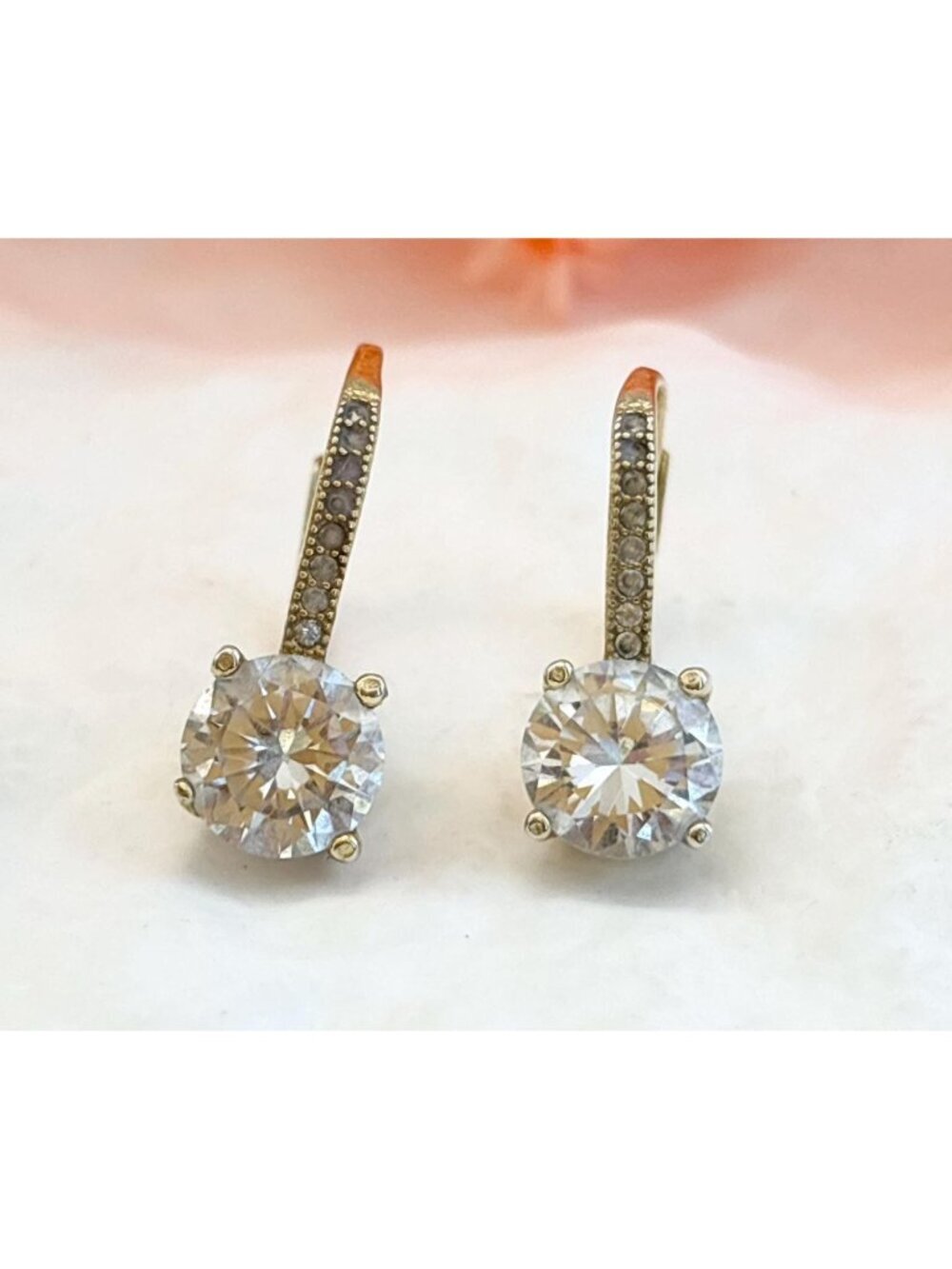 Round Cut CZ Gold Overlay Minimalist 925 Sterling Silver Vintage Earrings